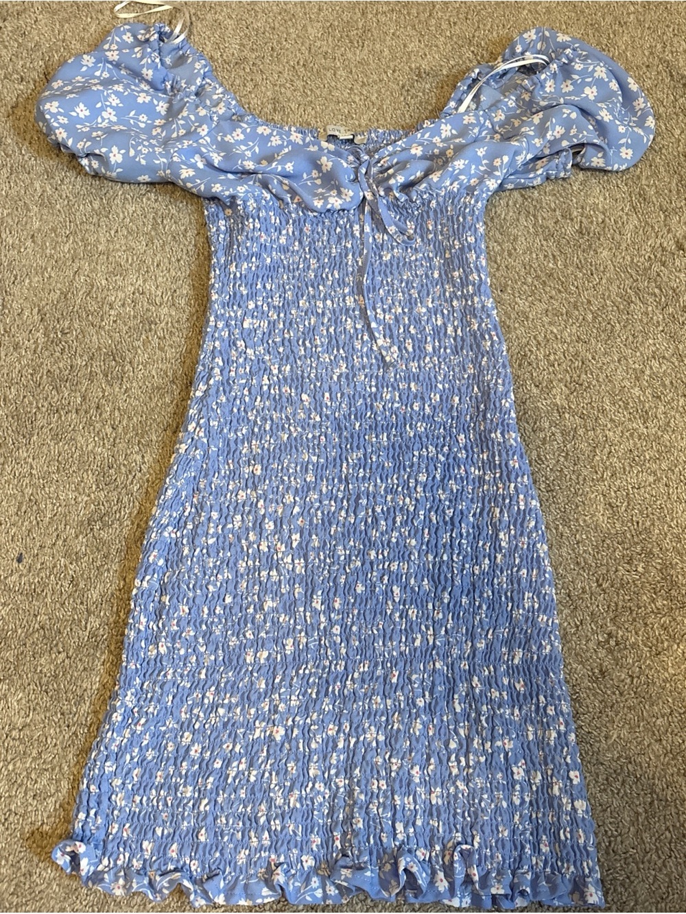Love Tree Blue Floral Smocked Tie-Front Top